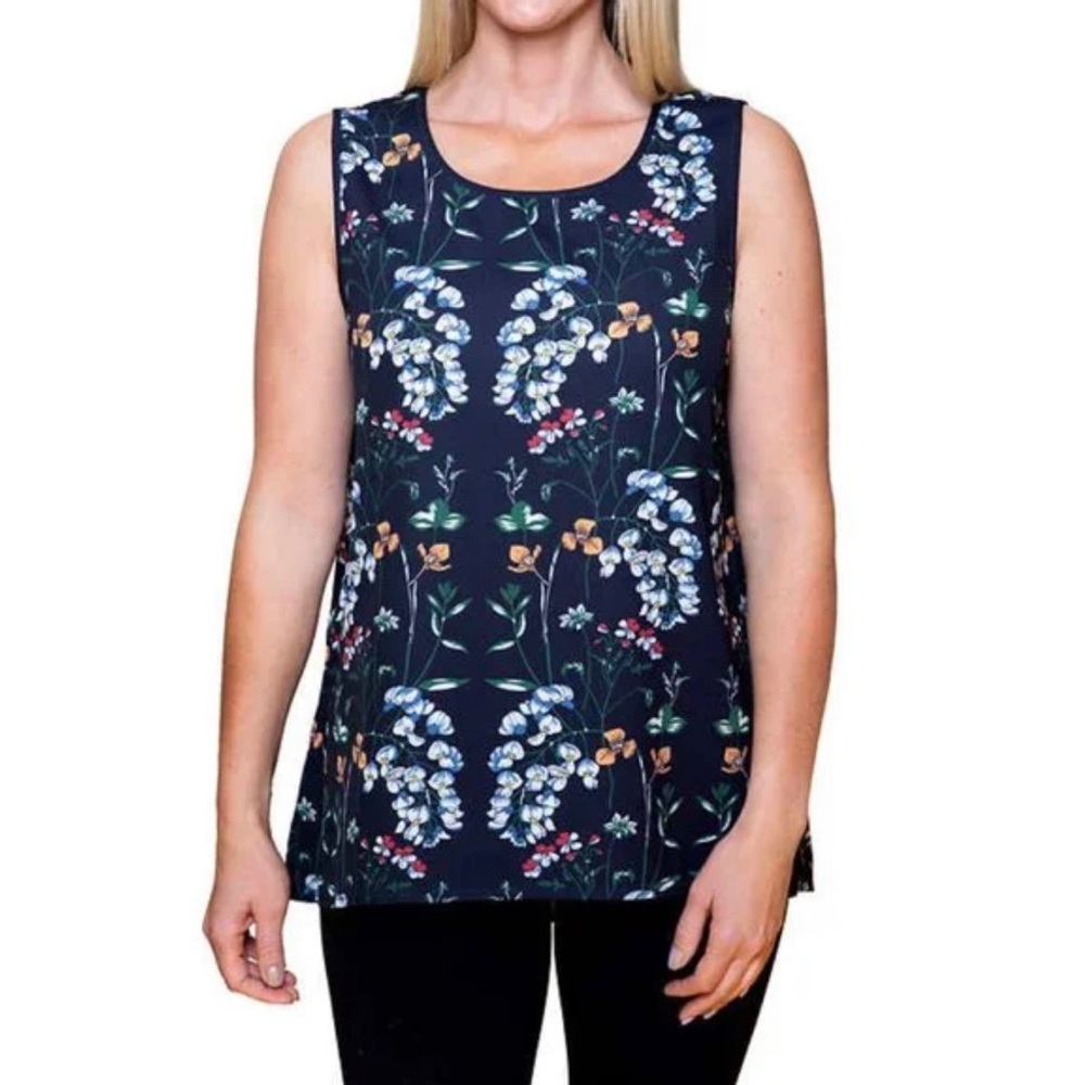 Mario Serrani Floral Navy Blue High Low Camisole Tank Top Hi-Low Small